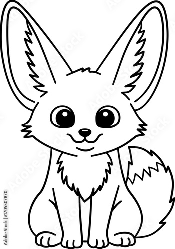 Fennec Fox Outline Cartoon vector illustration