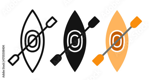 kayak with paddle icon vectors for apps and web.