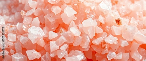 Close-up of Himalayan pink salt crystals, showing texture and color,   gourmet,   raw salt