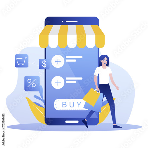 Online Shopping and Mobile Retail Store Isometric Vector Illustration