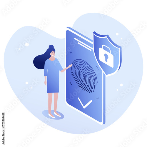 Mobile Security with Biometric Authentication Vector Illustration