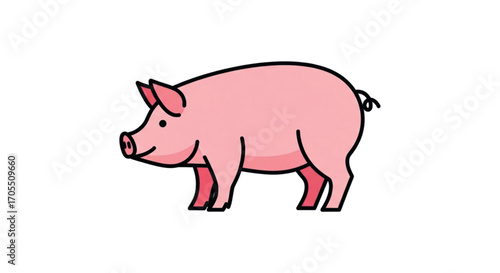 Cute Pink Pig Cartoon Illustration.