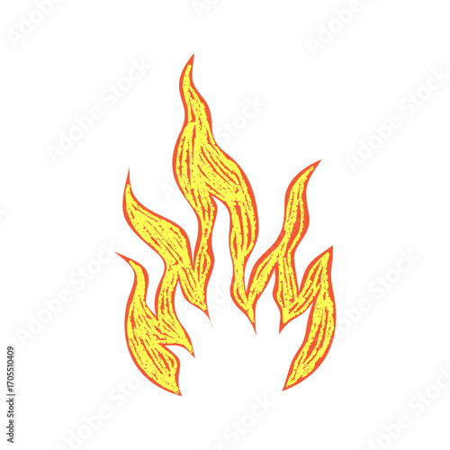 Isolated fire with crayon texture. Scribble flame with texture. Vector illustration