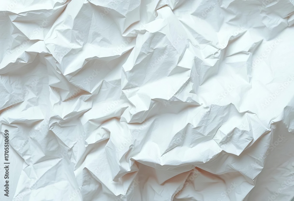 Obraz premium Close-up of a crumpled sheet of white paper, showing deep creases and texture, clean, old paper