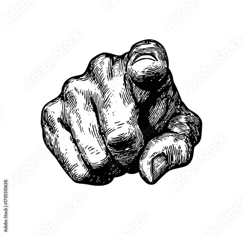 Hand pointing directly at viewer