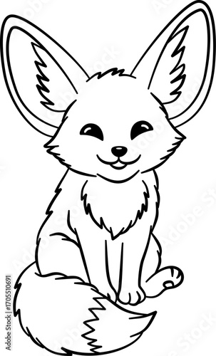 Fennec Fox Outline Cartoon vector illustration
