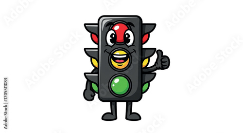 Cute Traffic Light Character Giving Thumbs Up.