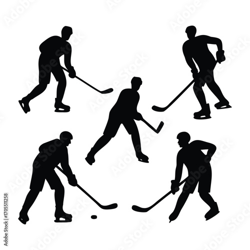 Silhouettes of Lacrosse Players in Various Action Poses