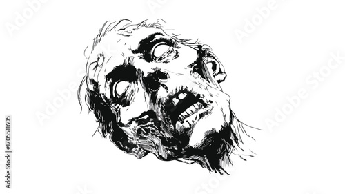 Zombie Head and Face Ink Sketch Walking Dead Hand