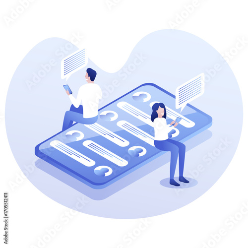 Online Messaging and Digital Chat Isometric Vector Illustration