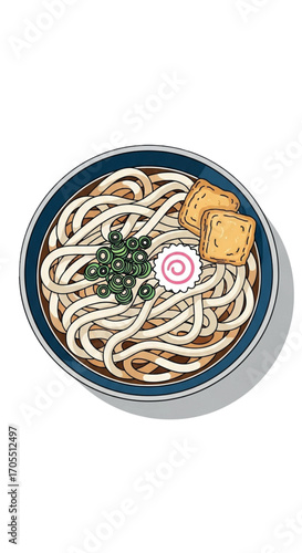 Delicious Bowl of Udon Noodles with Toppings.