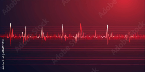 Abstract red background with a dynamic heart beat line, like an ECG or cardiogram, representing health and the pulse of life