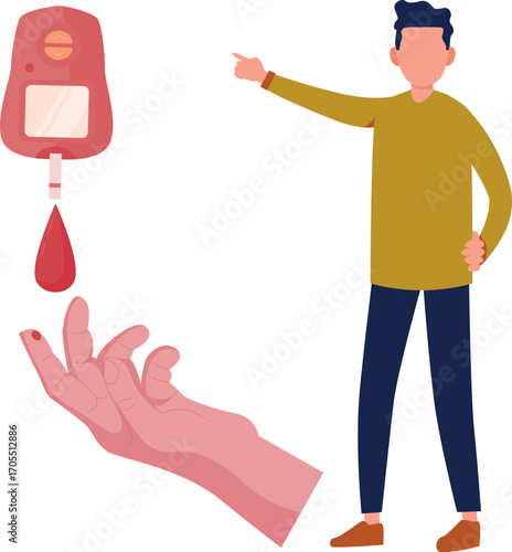 Boy pointing on blood drip