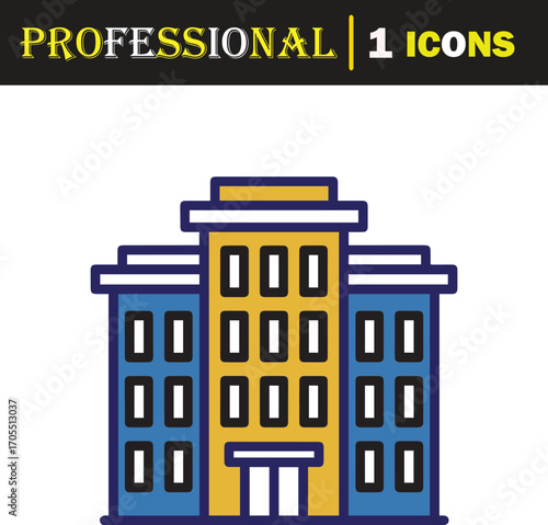 Vector art of a contemporary, colorful icon representing a multistory building with numerous windows, isolated on a, ideal for urban or corporate themes