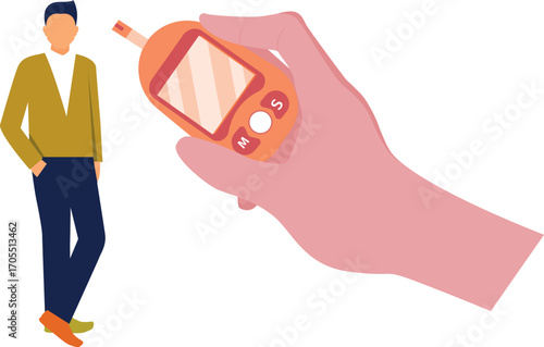 Boy standing with glucometer
