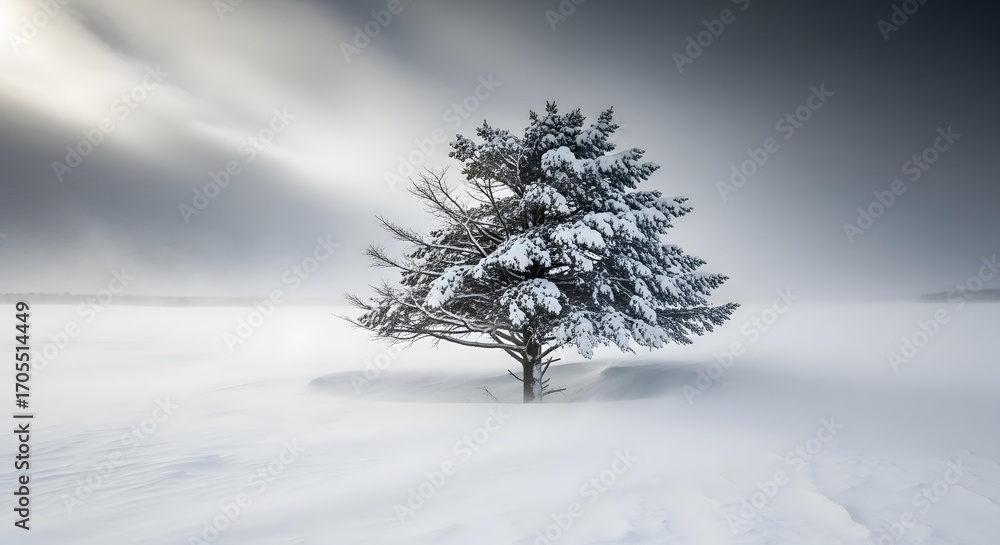 Fototapeta premium Bare tree in heavy snowstorm.