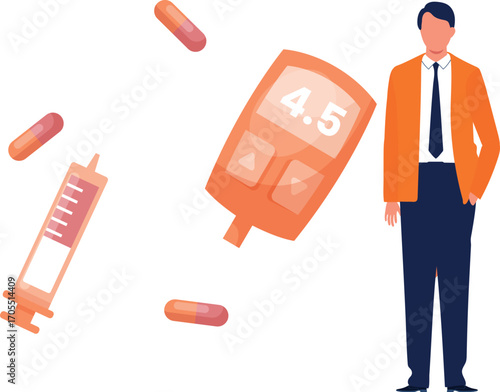 Boy with glucometer and capsules