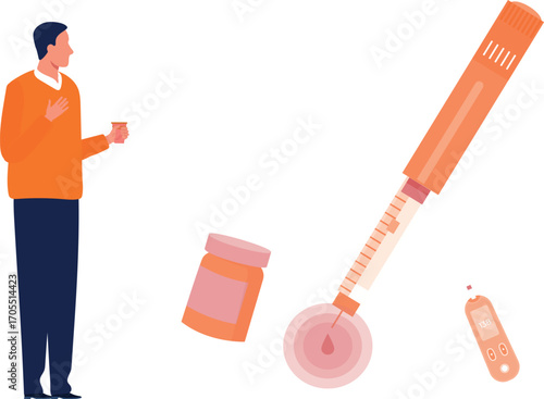 Boy with diabetic treatment tools