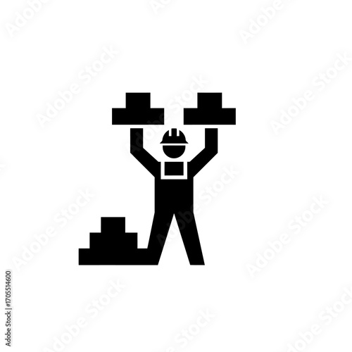 Dedicated construction worker skillfully assembling building blocks, symbolizing industry, progress, and development