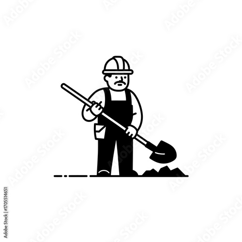 Construction worker digging with shovel, symbolizing hard work and manual labor in building projects
