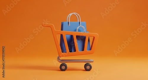 Shopping Cart Full of Shopping Bags 3D Render