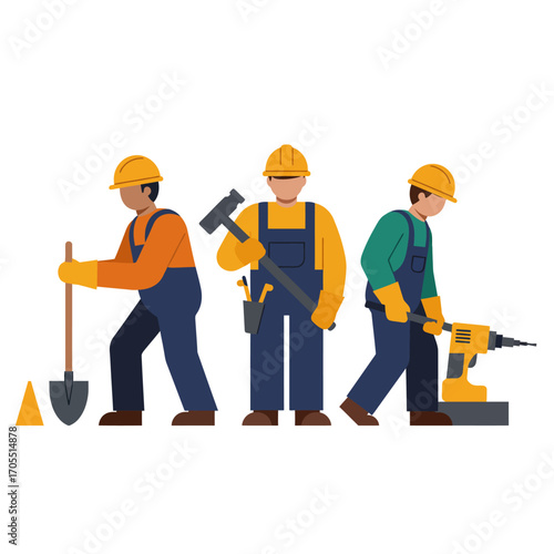 Construction Workers Teamwork, Tools, and Building Projects
