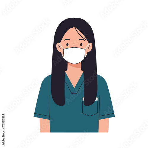 Woman Healthcare Worker Wearing Protective Face Mask