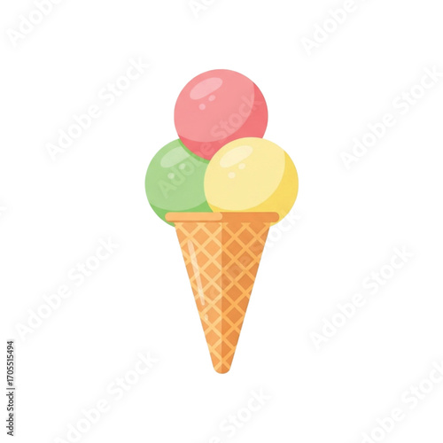 Delicious Ice Cream Cone with Three Scoops.