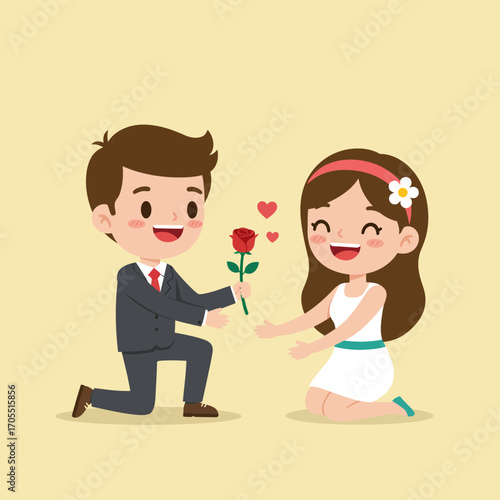 Illustration vector a man is giving flowers to a woman, cute design