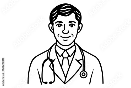 Black and White Doctor with Stethoscope Illustration