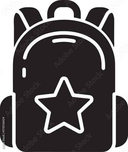 Vector art of black backpack with a white star, perfect for school, travel, or everyday use with a stylish and modern design