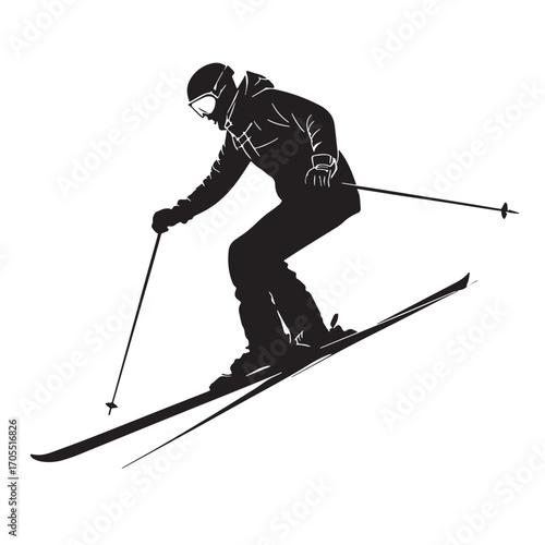 Black ski raider Silhouette Vector, High Quality Illustration on White Background