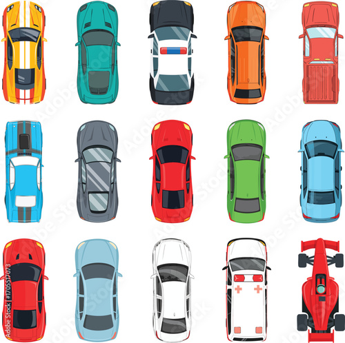 Colorful cars from above offer a variety of transportation options for a fun and vibrant design project