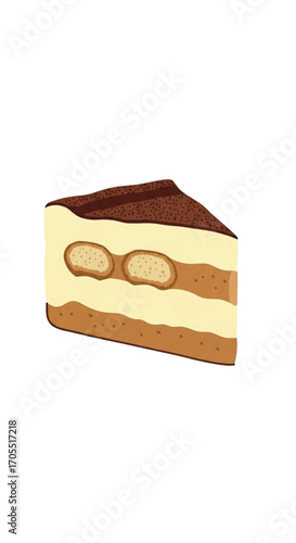Delicious slice of tiramisu cake with layers of cream and ladyfingers.