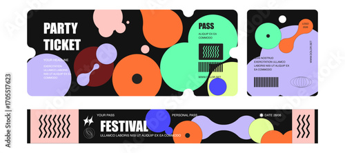Control ticket bracelets for events, disco, festival, fan zone, party, staff. Vector mockup of a festival bracelet in a futuristic style.	
