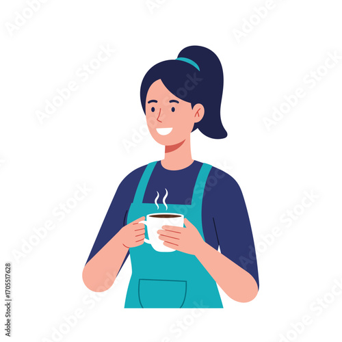 Happy Woman Enjoying Hot Coffee, Coffee Break Moment with Positive Emotions