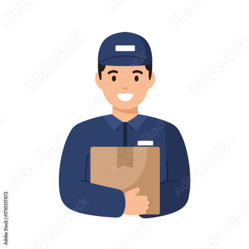 Smiling Delivery Person Holding Package - Fast, Reliable Shipping