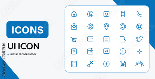UI Icons Vector Set Minimal Line Style Web App Mobile Interface Symbols