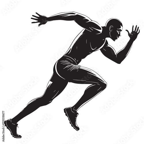 Black sprinting Silhouette Vector, High Quality Illustration on White Background