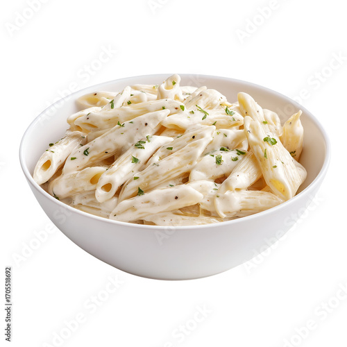 Creamy alfredo penne pasta bowl image on transparent background