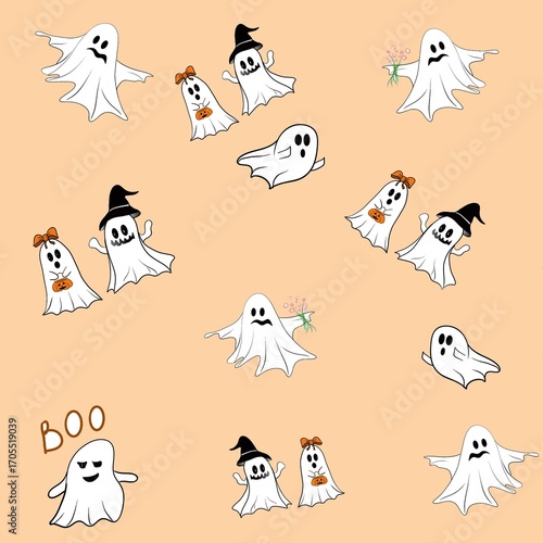 seamless pattern with cute ghost,
