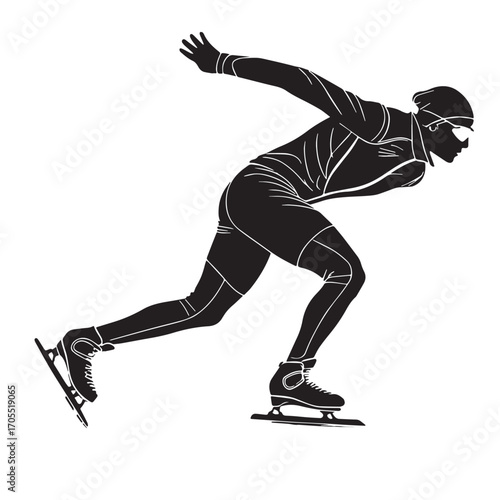 Black speed skating Silhouette Vector, High Quality Illustration on White Background