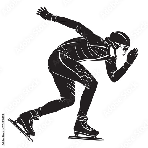 Black speed skating Silhouette Vector, High Quality Illustration on White Background