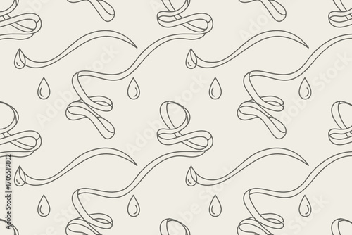 Seamless pattern featuring ribbons and teardrop shapes in a repeating design on a light background