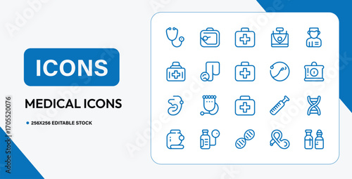 Medical Icons Vector Set Minimal Line Style Healthcare and Hospital Symbols