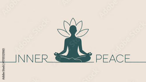 Silhouette of a person meditating in lotus position with a lotus flower behind them, symbolizing inner peace