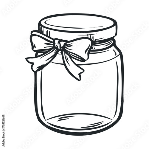 Empty jar with ribbon bow for crafting projects and decoration ideas. Vector illustration