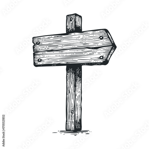 Rustic wooden signpost pointing towards unknown destinations. Vector illustration