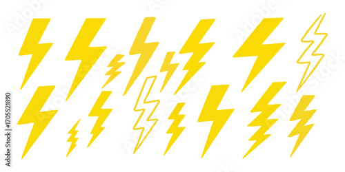 Bold yellow lightning bolt icons for dynamic designs that energize and electrify your brand, perfect for technology, energy, and high-impact visuals