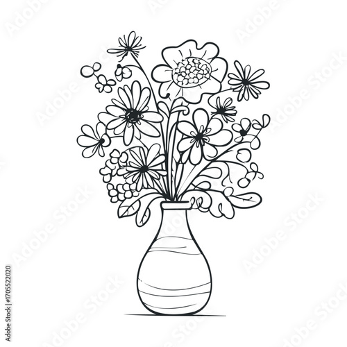 Beautiful floral bouquet in a vase for home decor design. Vector illustration